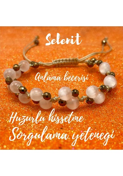 Yıldız Doğal Taş 6mm Ipli Selenit Ayarlanabilir Ölçü Doğal Taş Bileklik Beyaz