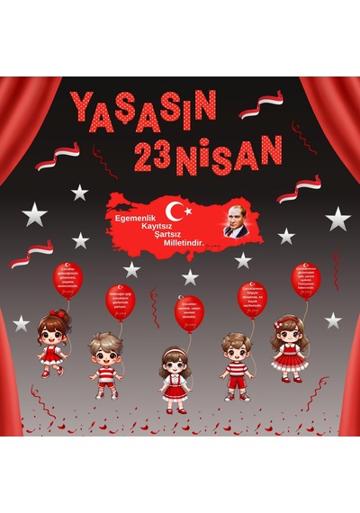23 Nisan Ulusal Egemenlik Ve Çocuk Bayramı Pvc Vinil Pano Süsü 160x160 Cm Tek Parça Okul Sınıf Panosu Model 08 7