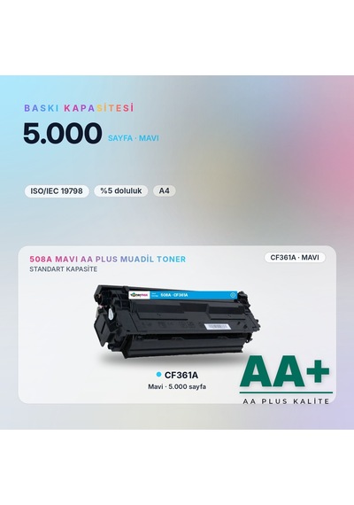 Hp 508a Cf361a Mavi Uyumlu Toner Aa Plus / Color Laserjet Enterprise M552 / M553 / Mfp M577