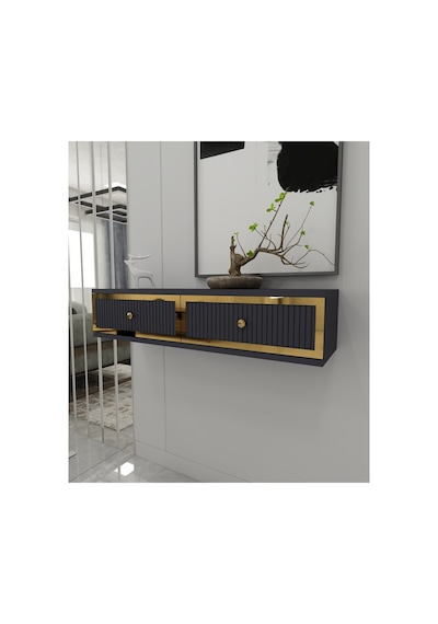 Duru 90 Cm Pleksi Detaylı Duvara Monte Kapaklı Raflı Dresuar Makyaj Masası Antrasit-altın Antrasit-altın Duru 90 Cm Pleksi Detaylı Duvara Monte Kapaklı Raflı Dresuar Makyaj Masası Antrasit-altın Antrasit-altın