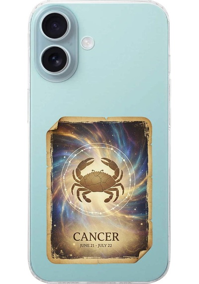 Apple Uyumlu iPhone 16 Plus İle  Burç Kartları Yengeç Tasarımlı Şeffaf Silikon Kılıf Şeffaf