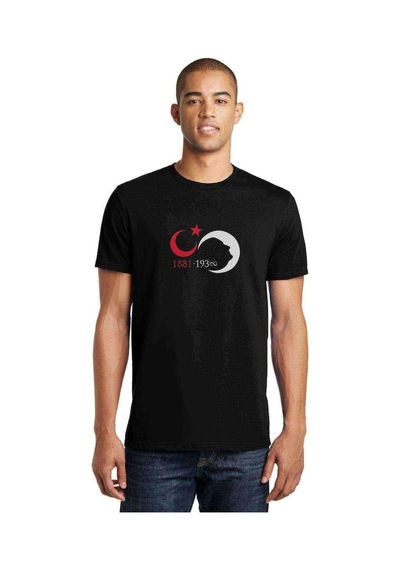 10 Kasım Silüet Turk Bayrağı Baskılı Siyah Erkek Tshirt