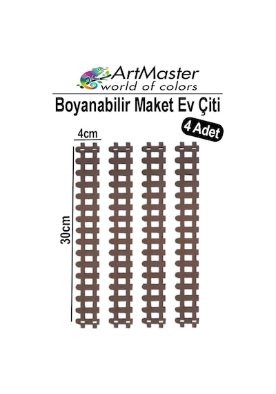 Ahşap Maket Çit 30x4 Cm Boyanabilir 4 Adet Minyatür Bahçe Çiti Dekoratif Tasarım Okul Hobi Proje