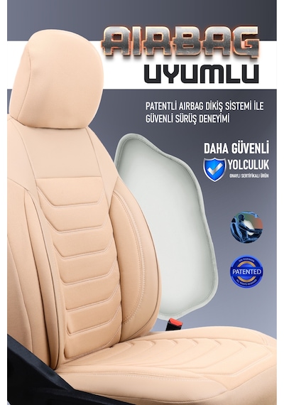 Volkswagen Passat B8ile Uyumlu Lüx Deri Detaylı Oto Koltuk Kılıfı Ön Arka Takım Carbon Serisi Bej