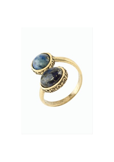 Oval Yuvarlak Doğaltaşlı Otantik Yüzük - Lapis N145 Çok Renkli