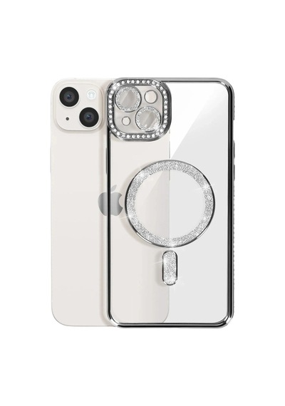 Apple İphone 14 Kılıf Joke Simli Magneticsafe Kılıf - Gümüş Çok Renkli