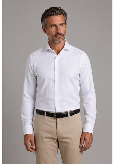 Bisse Beyaz Regular Fit Pamuk Cepsiz Uzun İtalyan Yaka Gömlek Gmkls252189 D01