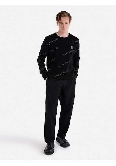 Colin's Colins Regular Fit Bisiklet Yaka Baskılı Siyah Erkek Kazak Cl1066270 Siyah