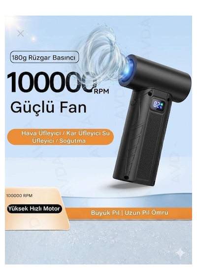 Mini Jet Fan Açık Hava Spor Kampı Için Güçlü Fan Şarj Edilebilir Siyah