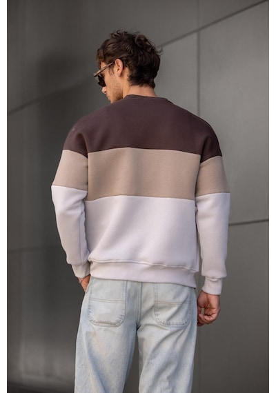 Trc 3244 Üç İplik Pamuklu Parçalı Bisiklet Yaka Erkek Sweatshirt 001