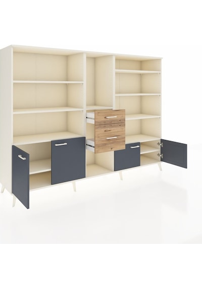 Hyperion Dolap 10 Raflı 2 Çekmeceli 4 Kapaklı 220x44x163 Aytaşı-a Aytaşı-antrasit/çam
