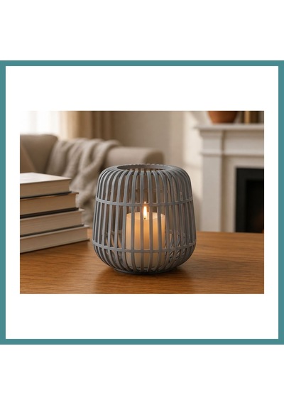 Trendexa 3d Baskı Modern Kafes Tasarımlı Dekoratif Mumluk - Tealight Mumluk, Masaüstü Ev Ve Ofis Dekoru-gri Mac
