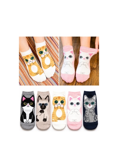 Worthy Socks 5'li Kedi Desenli Yüksek Kaliteli Renkli Patik Bilek Çorap