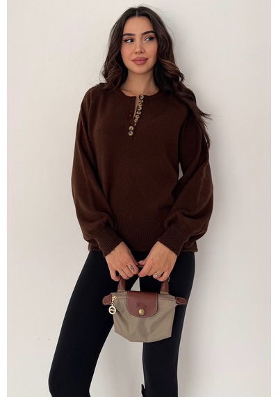 Noa & Noa Kadın Düğmeli Triko Kazak Red Stitch kahverengi