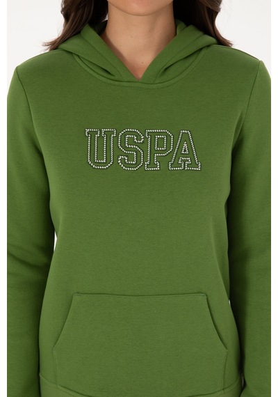 U.S. Polo Assn. Kadın Yeşil Şardonlu Kapüşonlu Basic Sweatshirt 50313566-VR054