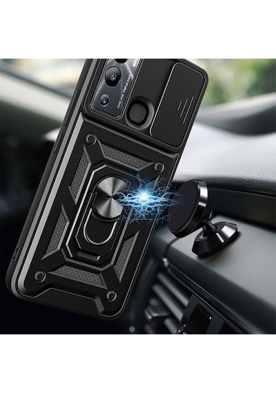 İnfinix Hot 20i İle Uyumlu Kılıf Magnetik Standlı Kamera Korumalı Sürgülü Kapak
