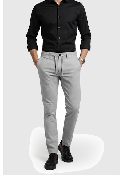 Deepsea Erkek Gri Likralı Gofre Kumaş Beli Lastikli İpli Slim Fit Günlük Pantolon 2600650 Gri
