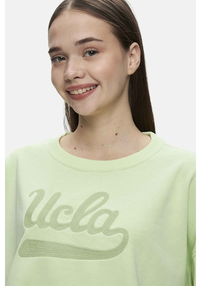 Ucla Barbara Yeşil Bisiklet Yaka Nakışlı Oversize Kadın Sweatshirt Yeşil