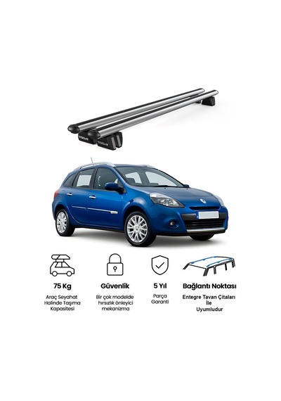 Pençe Renault Clio 3 Sport Tourer 2008-2013 Uyumlu Gri Ara Atkı Port Bagaj Tavan Barı