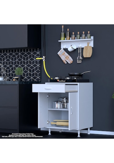 Modilayn Birce M Set Ocak Altı Dolap 60x88x56 Cm 2 Kapak 2 Göz Bölmeli Üst Asma Baharat Raflı Beyaz Modilayn Birce M Set Ocak Altı Dolap 60x88x56 Cm 2 Kapak 2 Göz Bölmeli Üst Asma Baharat Raflı Beyaz