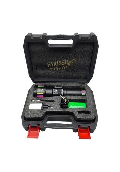 Gold Silver Gs-15350 Profesyonel 90w 10000 Lümen Şarjlı El Feneri 2 Km Menzil & Powerbank Özellikli Siyah