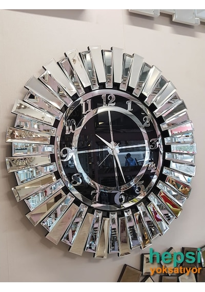 Güneş Argent Black Gümüş Siyah 85 Cm Dekoratif Aynalı Duvar Saati