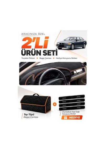 E-biz Bmw E36 1990-2000 Uyumlu Torpido Örtüsü + Tay Tüyü Bagaj Çantası - Siyah-kahverengi - Bm001