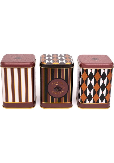 Circus Desenli Kare Metal Saklama Kabı 3 Lü Set, 8.7 X 8.7 X 12.5 Cm