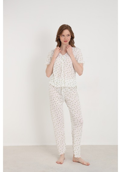 Elitol Jakarlı Viskon Bağlamalı Kadın Pijama Takımı Desenli-4