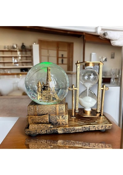 İsme Özel Işıklı Paris Eyfel Kulesi Kar Küresi Ve Kum Saati Masaüstü Dekoru Vintage Dekoratif Biblo, Ofis Ve Ev Hediye