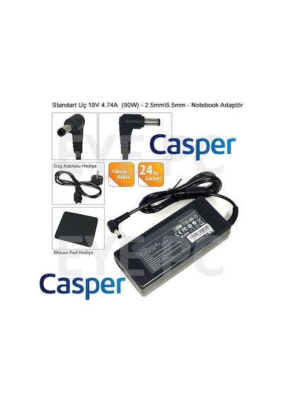 19 Volt Casper Laptop Şarj Adaptörü+Mose Pad+Tüm Modellere Uyumlu