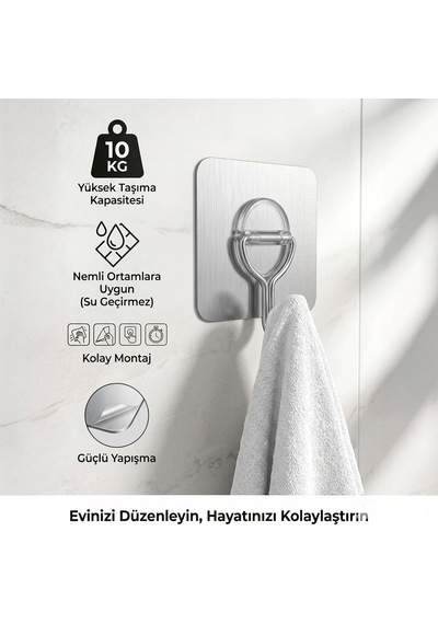 Yapışkanlı Askılık Seti, 3'lü, Gümüş Ve Bronz Renk, 10 Kg Taşıma Kapasiteli, Kolay Montaj Gümüş &