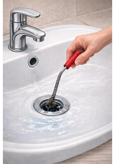 3 Metre Manuel Gider Açma Teli, Lavabo Ve Banyo İçin Uzun Spiral Gider Açıcı, Paslanmaz Çelik T