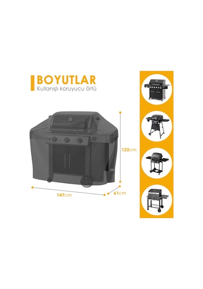 Haegs Bbq Mangal Örtüsü, Barbekü Grill Brandası, Su Geçirmez, Mangal Koruma Örtüsü - 147-61-122 Cm