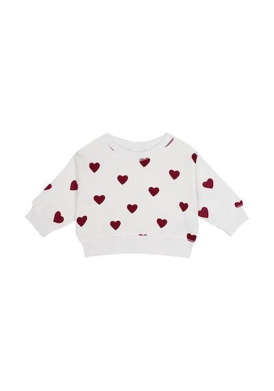 Antebies Organik Gots Sertifikalı Kırmızı Kalp Desenli Uzun Kollu Manşetli Kız Bebek Sweatshirt