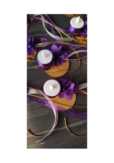 Pleksi Kına El Mumu Tealight Ledli Kına El Mumu Mor Gold 10 Adet Diğer