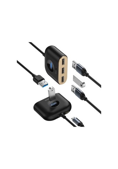 Lexroo Square Round 4in1 Usb Hub Adaptör Usb3.0 To Usb3.0 1+usb2.0 3 1m, Siyah