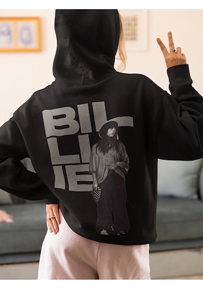 Sevbano Billie Eilish Baskılı Unisex Oversize Tasarım Şarkıcı Hoodie Siyah