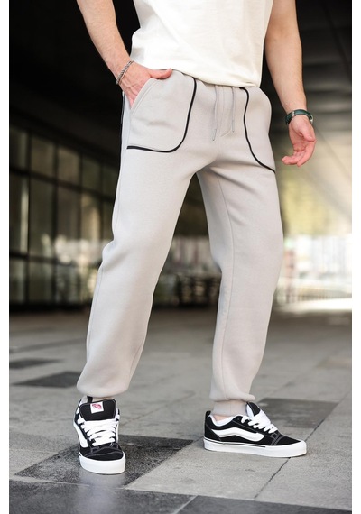 Madmext Boyalı Gri Şerit Detaylı Jogger Eşofman Altı E6581 Boyalı Gri