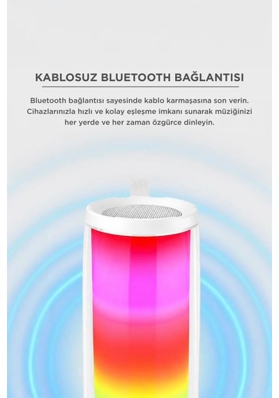 Ev Aksesuarı Seyahat Aleti Taşınabilir Ses Bluetooth Hoparlör Rgb Işıklı Speaker Pluse5 Beyaz