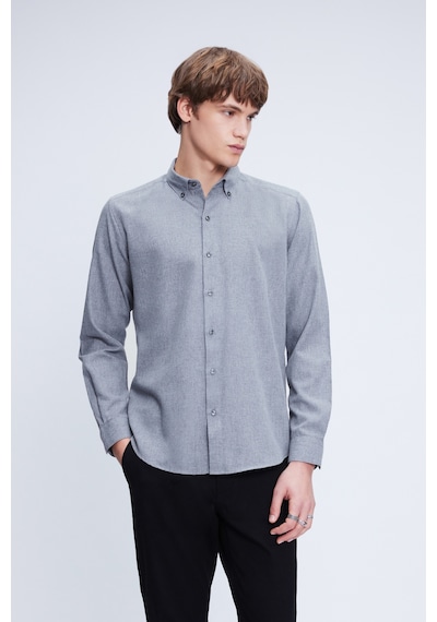 Hatemoğlu Gri Slim Fit Uzun Kol Düğmeli Yaka Flanel Gömlek 24d190000056 007 Gri