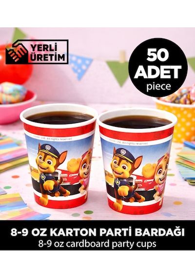 Kidspartim Paw Patrol Chase Temalı Karton Bardak - Doğum Günü Parti Malzemeleri 50 Adet Diğer