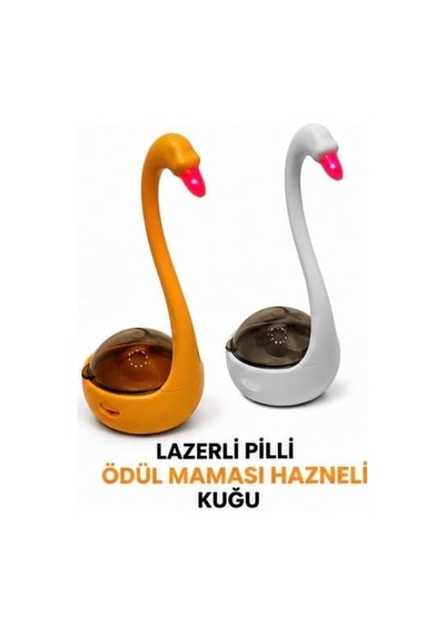 Lazerli Mama Hazneli İnteraktif Kedi Oyuncağı, Ödül Mamalı Kuğu Tasarım, Pilli Hareketli Lazer Oyuncak, Zihinsel Uyarım Ve Egzersiz İçin Kedi Aktivite Oyuncağı, Piller Dahil Beyaz