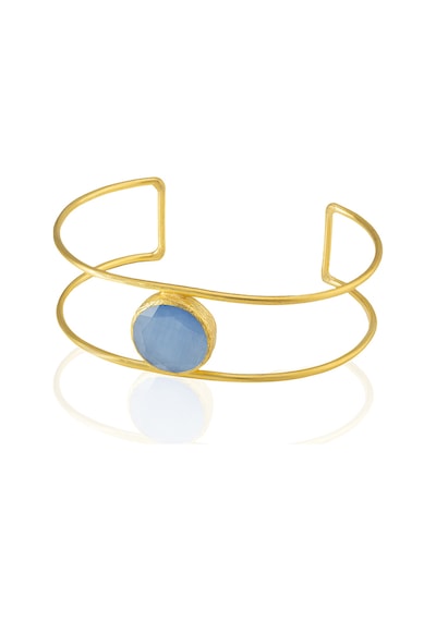 Kadir Jewellery 22 Ayar Altın Kaplama Zirkon Taşlı Ayarlanabilir Vintage Bilezik Mavi