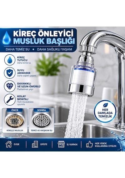 Viosa Kireç Önleyici Musluk Başlığı 360 Derece Döner Filtreli Ve Su Tasarufflu Başlık Altın