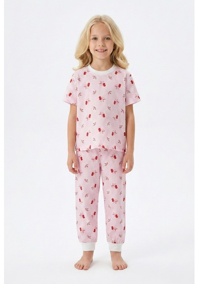 Bunny Hopp Kiraz Desenli Çizgili Kısa Kollu Kız Çocuk Pijama Takımı - Pamuklu Pembe Uyku Seti Pembe - Beyaz 3 - 4 Yaş Bunny Hopp Kiraz Desenli Çizgili Kısa Kollu Kız Çocuk Pijama Takımı - Pamuklu Pembe Uyku Seti Pembe - Beyaz 3 - 4 Yaş