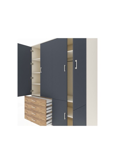 Kronos Gardrop 7 Raflı 4 Çekmeceli Tek Askılı 176x59x221 Aytaşı-antrasit/çam Antrasit/çam Kronos Gardrop 7 Raflı 4 Çekmeceli Tek Askılı 176x59x221 Aytaşı-antrasit/çam Antrasit/çam