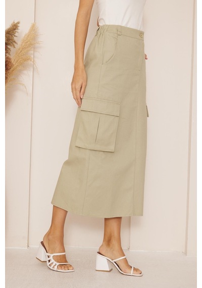 Darlin Moda Haki Gabardin Midi Boy Etek Dm2032 Haki