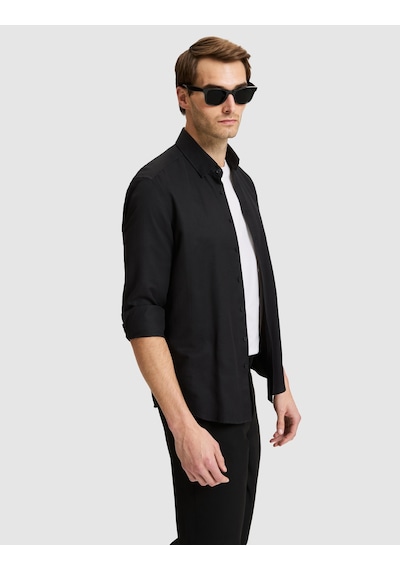 Pierre Cardin Siyah Slim Fit Dokulu Uzun Kollu Gömlek 50333820-vr046