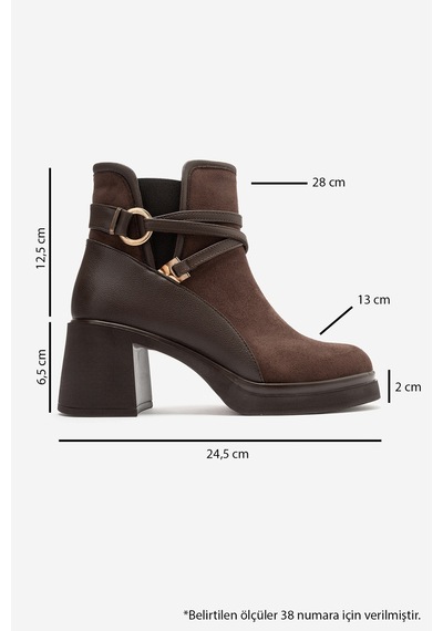 Luvi Shoes Venıce Kahverengi Süet Kemerli Kalın Topuklu Kadın Bot